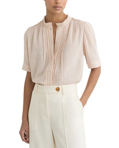 Reiss Frill Short Sleeve Top In Pink