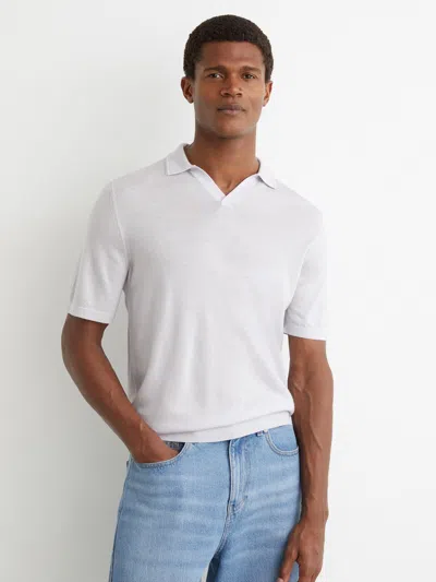 Reiss Duchie Johnny Collar Short Sleeve Wool Polo Sweater In White