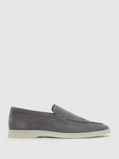 Reiss Frost Grey Suede Slip-on Loafers In Gray