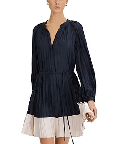 Reiss Gabby Pleated Color Blocked Dress In Navy/blush