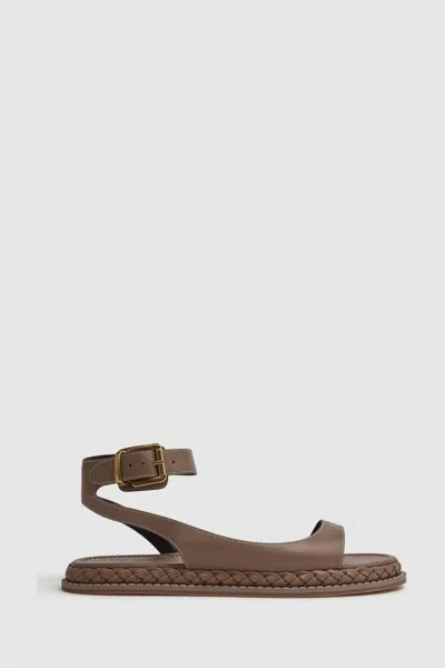 Reiss Gabi - Tan Leather Plait Detail Sandals, Uk 8 Eu 41