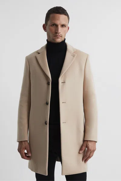 Reiss Stone Single Breasted Overcoat In Stone