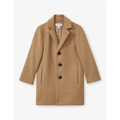 REISS CAMEL GABLE SINGLE-BREASTED WOOL-BLEND OVERCOAT 3-9