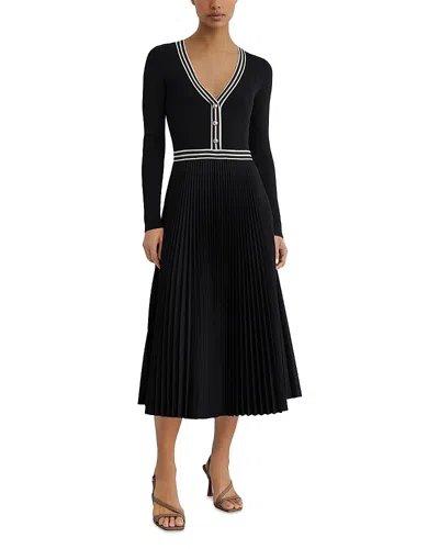 Reiss Gaia Knit Woven Mix Dress In Blue