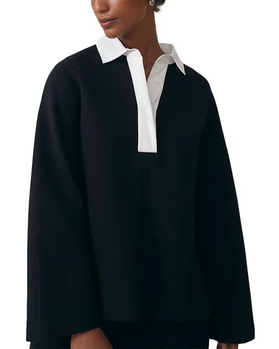 Reiss Gaia Open Collar Contrast Top In Black