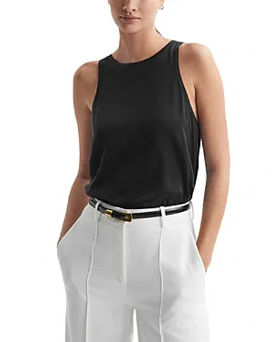Reiss Womens Black Gene Contrasting Back-panel Stretch-silk Top