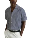 Reiss Mens Navy White Matisse Geometric-pattern Woven Shirt In Blue