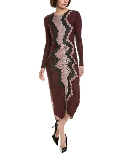 Reiss Burgundy Jersey Ruched Printed Dress With Wool