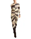 Reiss Neutral/navy Jersey Ruched Printed Dress With Wool In Neutral/navy