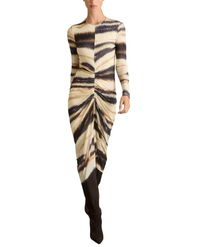 Reiss Georgia Printed Ruched Wool-blend Dress In Yellow