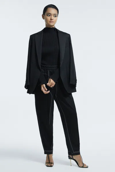 Reiss Atelier Italian Relaxed Contrast Stitch Drawstring Trousers In Black