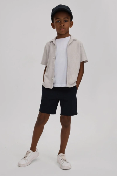 Reiss Kids' Gerrard - Silver Junior Textured Cotton Cuban Collar Shirt, Uk 7-8 Yrs