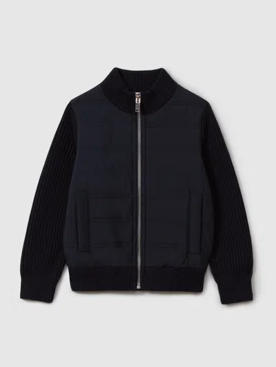 Reiss Navy Trainer 9-14 Yrs Hybrid Zip Through Quilted Jacket