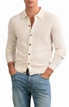 Reiss Gideon Collared Diamond Texture Wool Cardigan In White