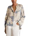 Reiss Blue Floral Print Gathered Cut Out Shirt In Blue