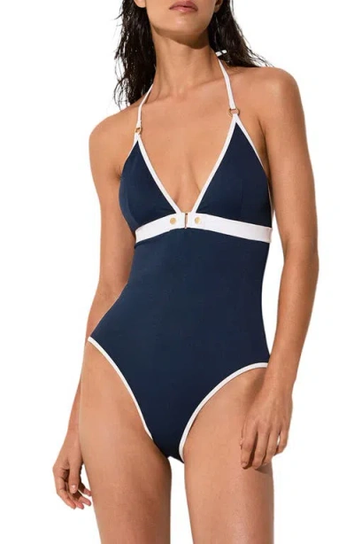 Reiss Gigi Halter One-piece Swimsuit In Blue