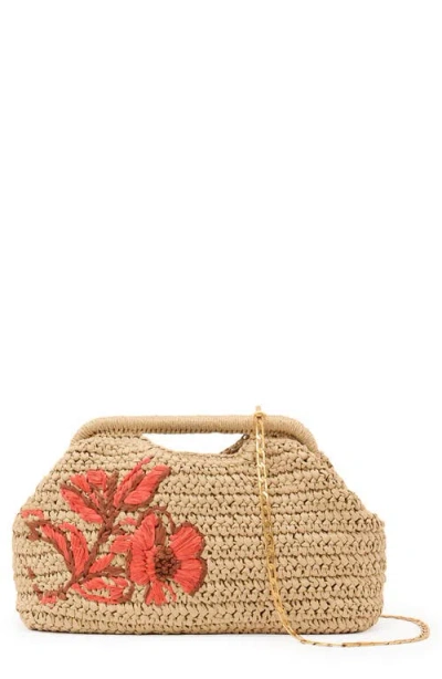 Reiss Gina Embroidered Straw Clutch In Brown