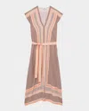 Reiss Gina Mixed-stripe Viscose Twill Midi Dress In Coral