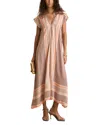 Reiss Gina Mixed-stripe Viscose Twill Midi Dress In Coral