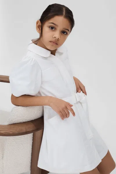 Reiss Babies' Ginny - Ivory Senior Belted Puff Sleeve Dress, Uk 10-11 Yrs