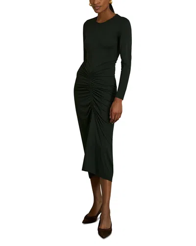 Reiss Ginny Plain Ruched Jersey Dress In Green