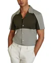 Reiss Sage Green Gino Mercerised Cotton Colourblock Cuban Collar Shirt In Sage Green