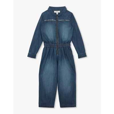 Reiss Girls Blue Kids Marine Embellished Denim Jumpsuit 4-13 Years