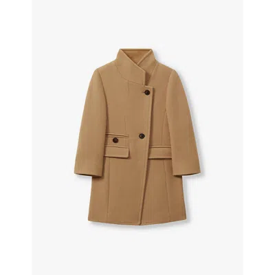 Reiss Girls Camel Kids Double-breasted Funnel-neck Wool-blend Coat 9-13 Years 11-12