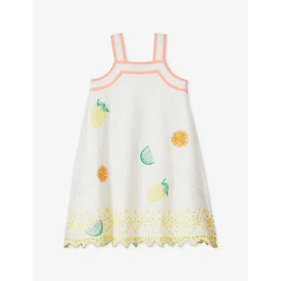Reiss Girls Ivory Print Kids Arabella Broderie-anglaise Cotton And Linen-blend Dress 4-14 Years