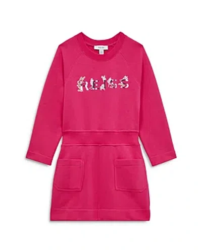 Reiss Girls Pink Kids Janine Logo-print Long-sleeve Cotton-jersey Dress
