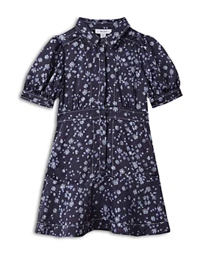 Reiss Kids' Joanne - Navy Print Junior Printed Puff Sleeve Dress, Age 8-9 Years