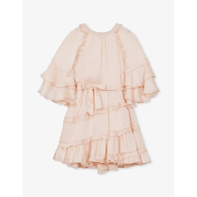 Reiss Girls Pink Kids Polly Frilled Satin Dress 4-13 Years