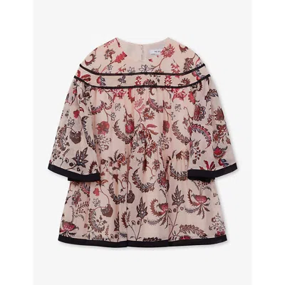 Reiss Talitha - Pink Teen Printed Bell Sleeve Tiered Dress, Uk 13-14 Yrs