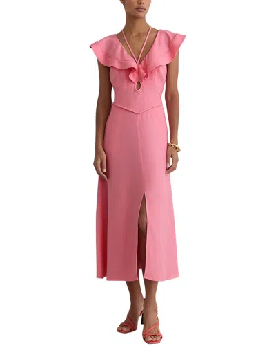 Reiss Giselle Ruffle Tie Neck Keyhole Midi Dress In Multi
