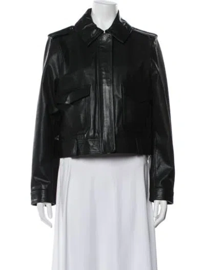 Pre-owned Reiss Goat Leather Biker Jacket In Black