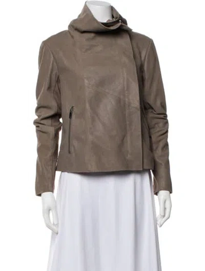 Pre-owned Reiss Goat Leather Biker Jacket In Brown