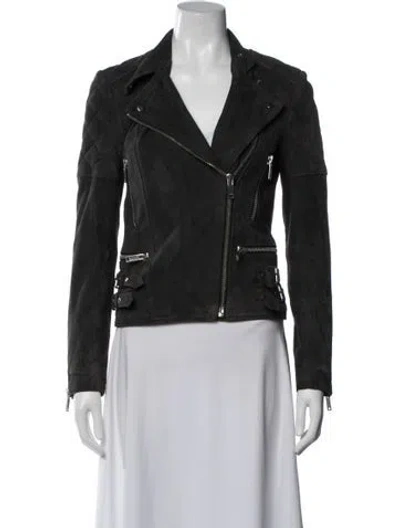 Pre-owned Reiss Goat Leather Biker Jacket In Gray
