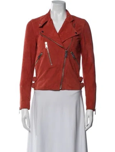 Pre-owned Reiss Goat Leather Biker Jacket In Orange