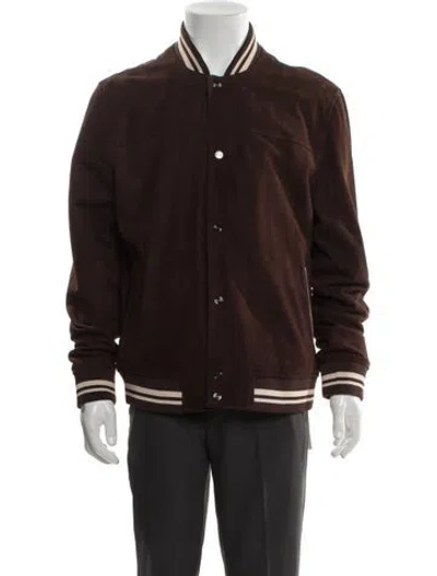 Pre-owned Reiss Goat Leather Bomber Jacket In Brown