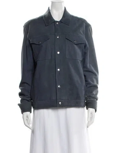 Pre-owned Reiss Goat Leather Denim Jacket In Blue