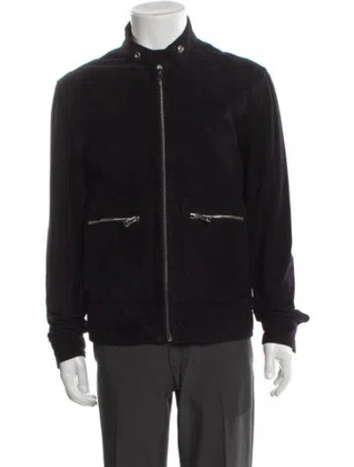 Pre-owned Reiss Goat Leather Jacket In Blue