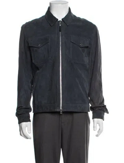 Pre-owned Reiss Goat Leather Jacket In Blue