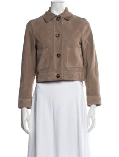 Pre-owned Reiss Goat Leather Jacket In Brown