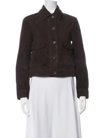 Pre-owned Reiss Goat Leather Jacket In Brown