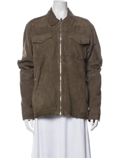 Pre-owned Reiss Goat Leather Jacket In Green