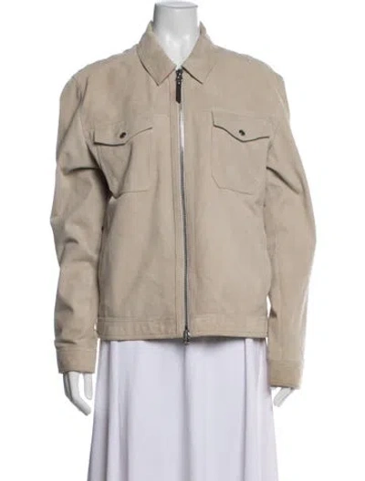 Pre-owned Reiss Goat Leather Jacket In Neutrals