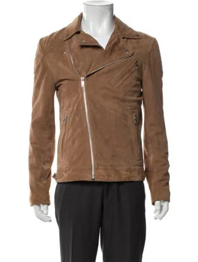 Pre-owned Reiss Goat Leather Moto Jacket In Brown