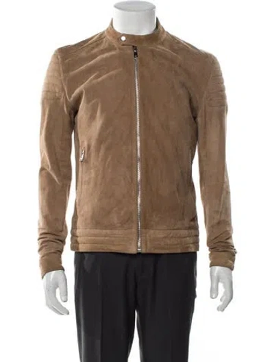Pre-owned Reiss Goat Leather Moto Jacket In Neutral