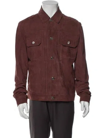Pre-owned Reiss Goat Leather Trucker Jacket In Brown