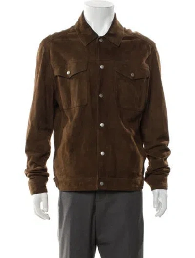 Pre-owned Reiss Goat Leather Trucker Jacket In Brown